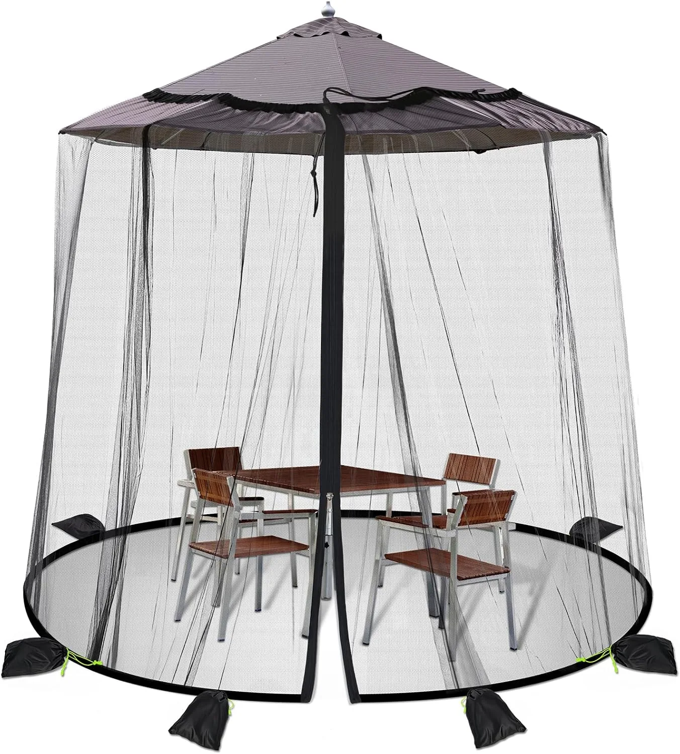 Mosquito Netting for Patio - Mosquito Net for Patio - Mosquito Screen for Outdoor Umbrellas, Tables, Without Support Frame, with 2 Zips, 6 Sandbags and 8 Clamps