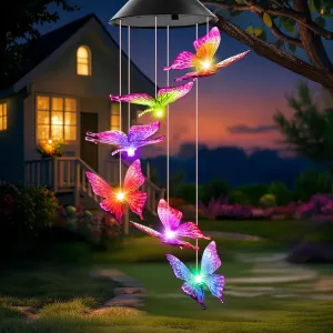 Mothers Day Mom Gifts for Grandma Women Wife Sister, Winzwon Solar Lights Outdoor Wind Chimes for Outside Garden Yard Patio Porch Decor Hanging Butterfly Decorations, Birthday Gift for Her