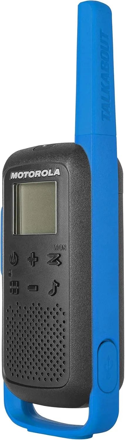 Motorola Solutions, Portable FRS, T270, Talkabout, Two-Way Radios, Rechargeable, 22 Channel, 25 Mile, Black W/Blue, 2 Pack