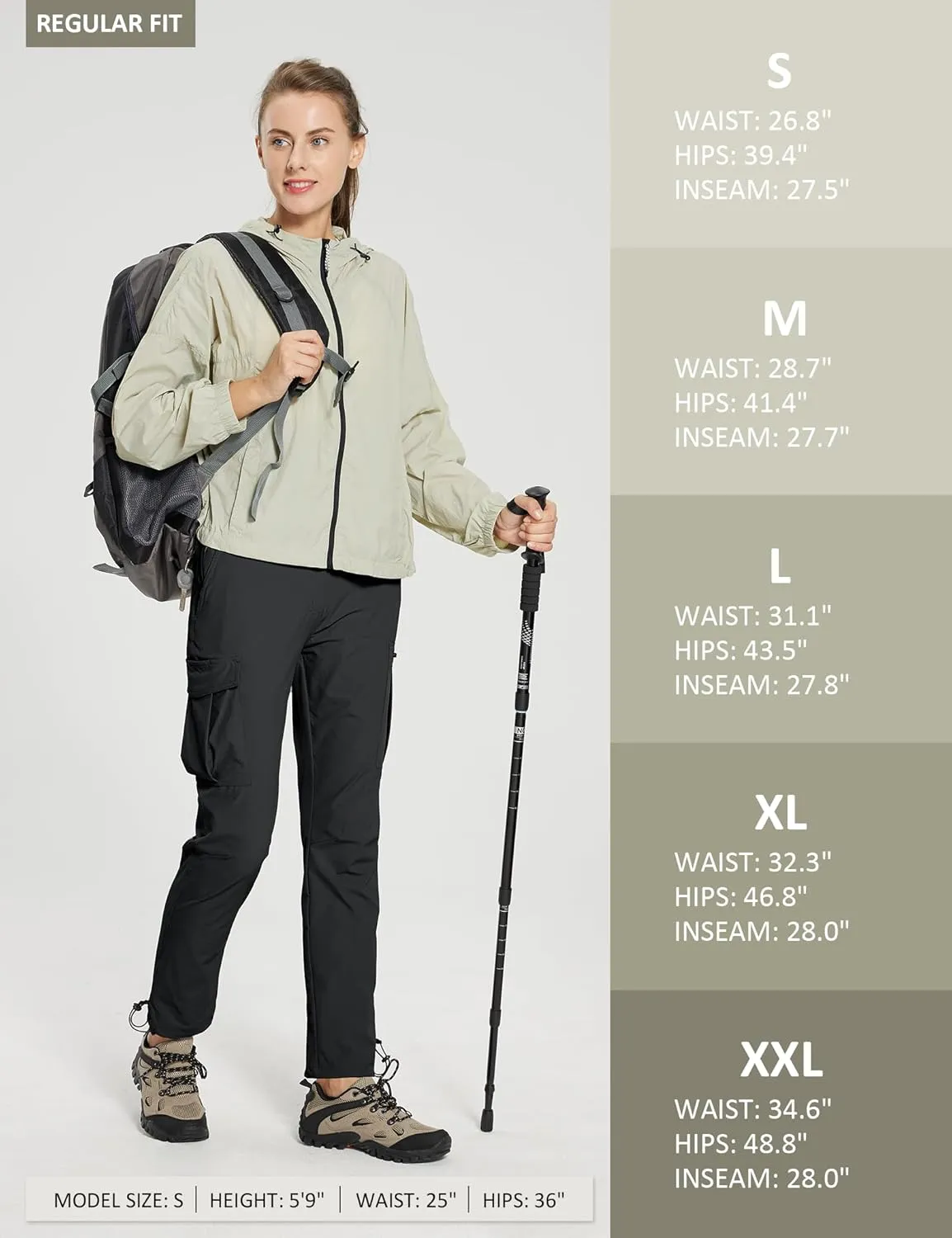MOURCE Womens Hiking Pants Lightweight - Quick Dry Water Resistant UPF 50 Travel Pants with 7 Pockets & Adjustable Cuffs