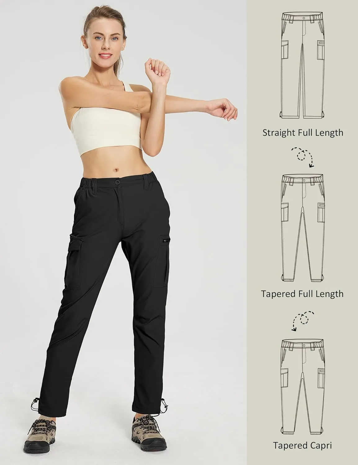 MOURCE Womens Hiking Pants Lightweight - Quick Dry Water Resistant UPF 50 Travel Pants with 7 Pockets & Adjustable Cuffs