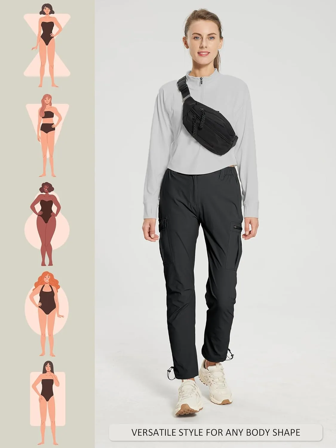 MOURCE Womens Hiking Pants Lightweight - Quick Dry Water Resistant UPF 50 Travel Pants with 7 Pockets & Adjustable Cuffs