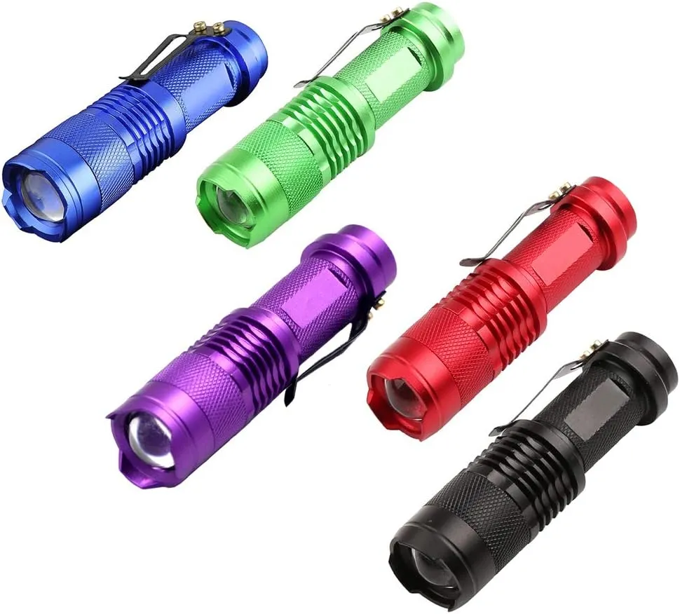 Multicolored 3-Mode Flashlight: Red, Green, Blue, UV & White LED Lights (Pack of 5)