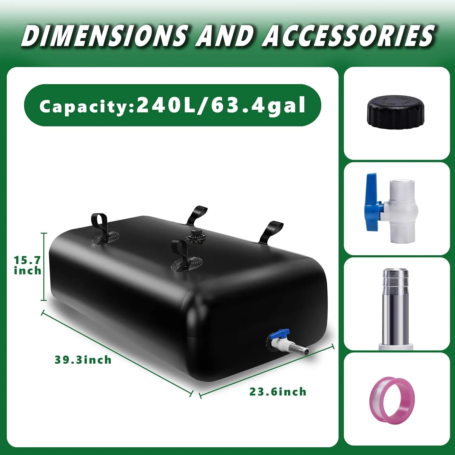 MXQMKL 240 L/63.4 gal Water Bladder Storage Containers, Foldable Portable Water Tank Large Capacity Soft Water Bag, Drought Resistance, Fire Prevention, Emergency Water