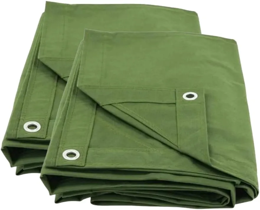 Mytee Products 2 Pack 20' x 40' 12oz Green Canvas Tarp with Grommets - Water Resistant - Heavy Duty Canvas Tarps - Multipurpose Tarpaulin Cover for Canopy Tent, Roof, Camping, Semi Trucks & Cargo