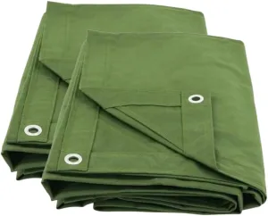Mytee Products 2 Pack 20' x 40' 12oz Green Canvas Tarp with Grommets - Water Resistant - Heavy Duty Canvas Tarps - Multipurpose Tarpaulin Cover for Canopy Tent, Roof, Camping, Semi Trucks & Cargo