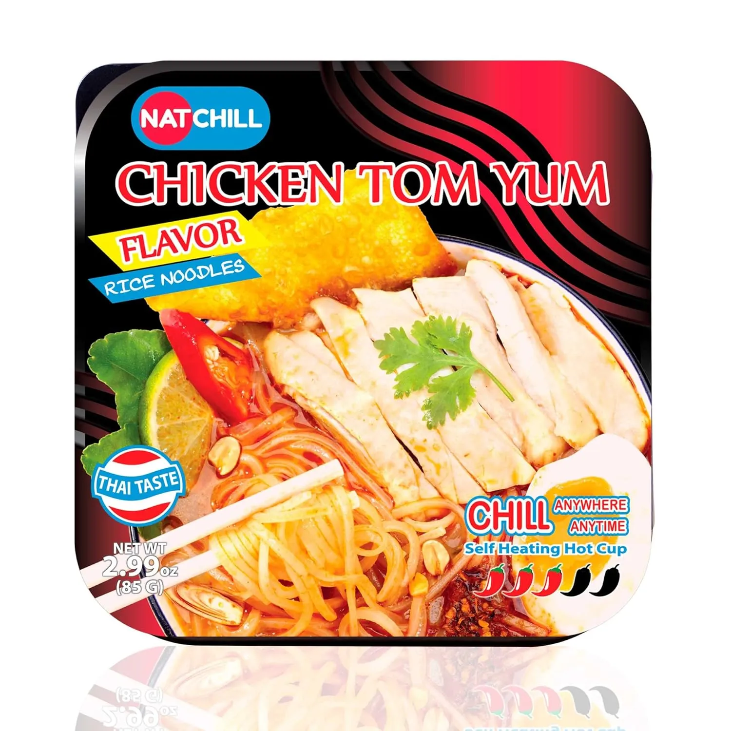 NATCHILL Chicken Flavor Tom Yum Self Heating Cup (Pack of 4) Instant Rice Noodles Soup, 11.96 Oz