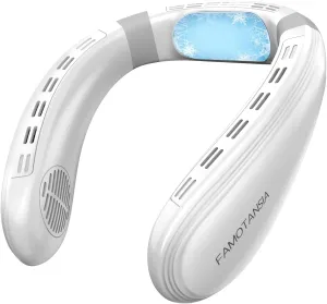 Neck Cooling Fan, Air Conditioner Neck Fan with Cooling Plate 4400mAh Rechargeable Battery Operated, Wearable Personal Fan, Ergonomic Design, White