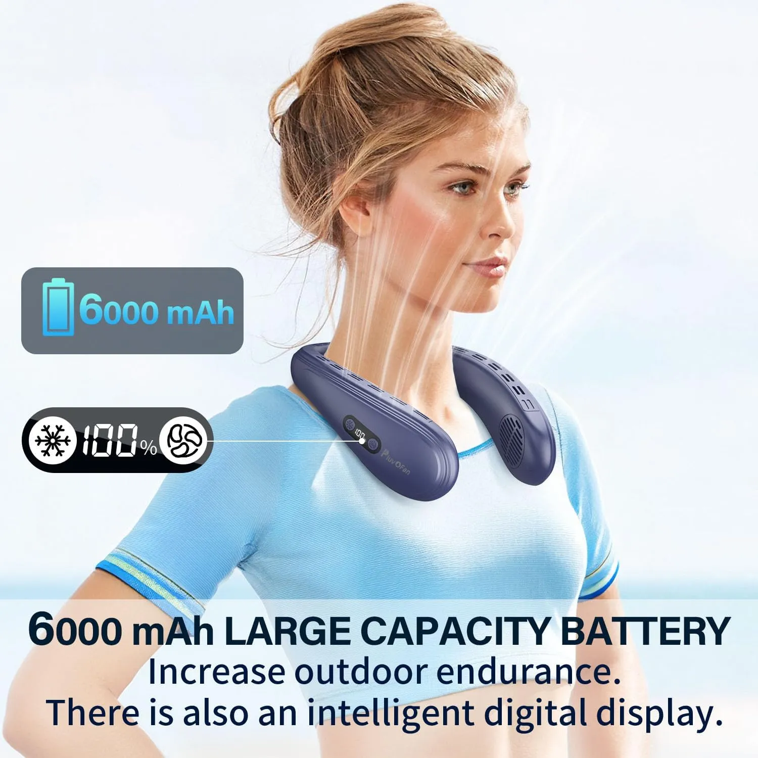 Neck Fan Back Windy 6000mAh with Cooling Plate Cold Compress Bladeless Portable Quiet Air Conditioner Rechargeable Holiday Essentials for Women Men Travel Camping Outdoor (Royal Blue)