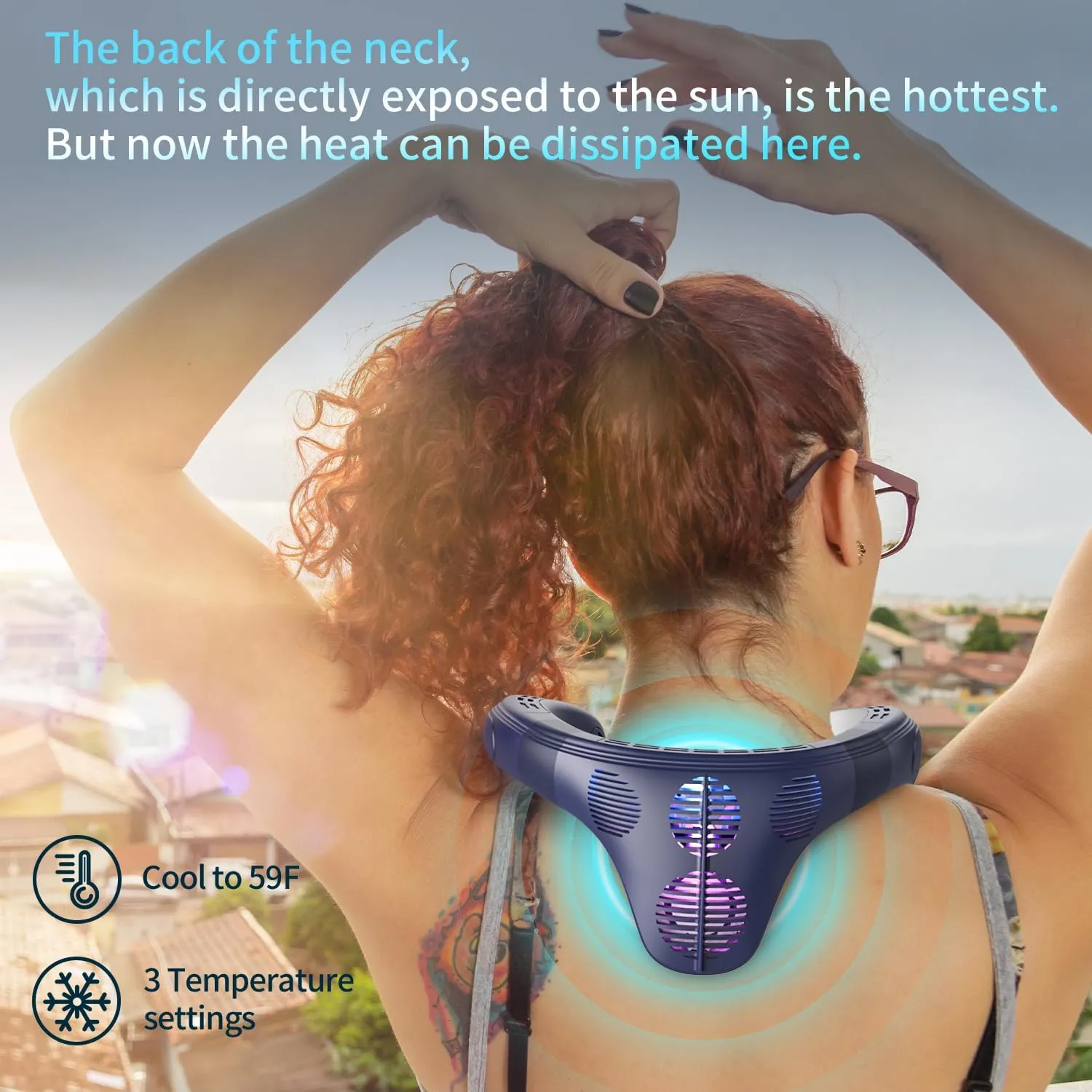 Neck Fan Back Windy 6000mAh with Cooling Plate Cold Compress Bladeless Portable Quiet Air Conditioner Rechargeable Holiday Essentials for Women Men Travel Camping Outdoor (Royal Blue)