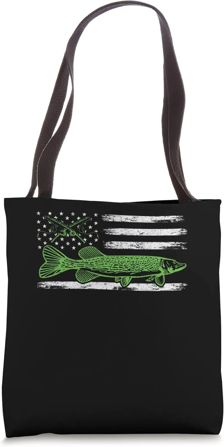 Needlefish USA Flag Gar Fish American Flag Gar Fishing Tote Bag