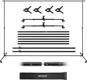 NEEWER Upgraded 10x7ft Backdrop Stand with Casters, Heavy Duty Background Stand with 6 Crossbars 2 Telescopic Poles 2 Telescopic Pulley Bases 4 Clips Carrying Bag, for Photo Shoot Party Wedding, NK-02