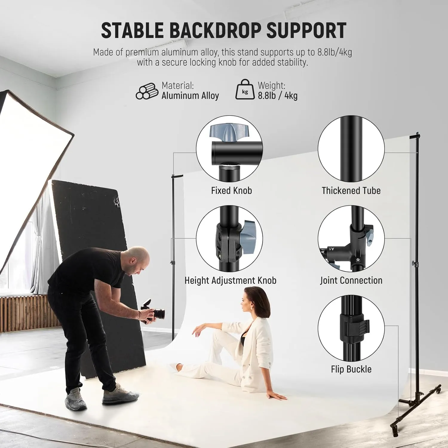 NEEWER Upgraded 10x7ft Backdrop Stand with Casters, Heavy Duty Background Stand with 6 Crossbars 2 Telescopic Poles 2 Telescopic Pulley Bases 4 Clips Carrying Bag, for Photo Shoot Party Wedding, NK-02