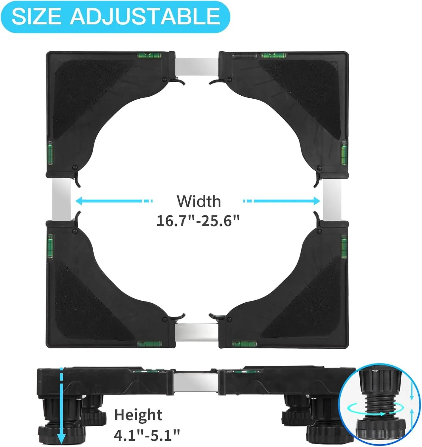 Nefish Mini Fridge Stand Universal Raised Base Adjustable Refrigerator Stands with 4 Strong Feet Washing Machine Pedestal Multi-Functional Bases for Dryer (Black)