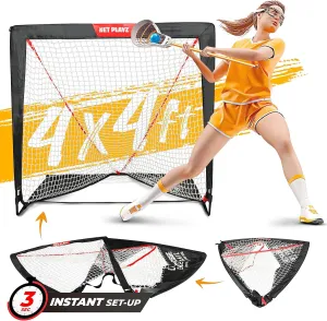 NET PLAYZ 4 x 4 x 4 Feet Lacrosse Goal Fast Install, Fiberglass Frame, Lightweight, Foldable, Portable, Carry Bag Included