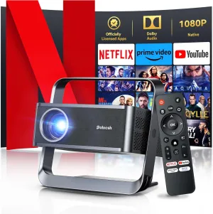 [Netflix Licensed & Native 1080P] Polocsh 4K Projector with WIFI 6 and Bluetooth, 1000ANSI Smart Projector with Auto Keystone Protable Projectors Home Theater Movie Outdoor Mini Proyector