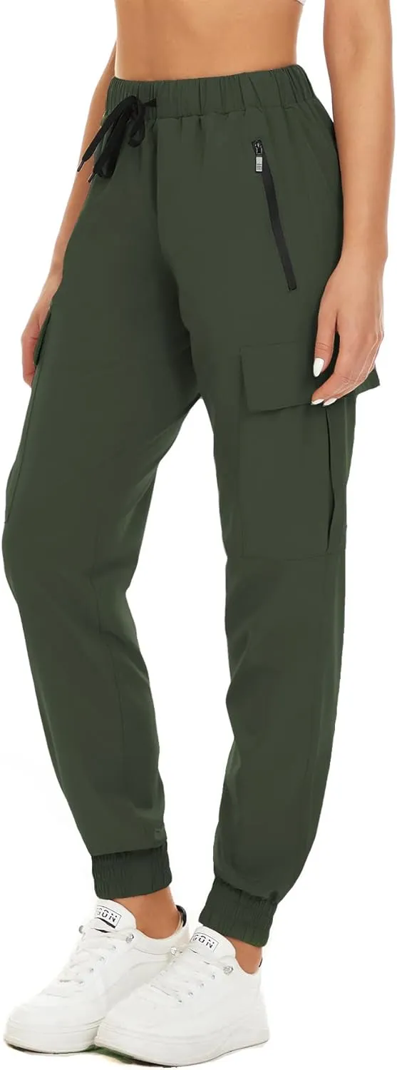 NEYOUQE Women's Hiking Quick Dry Sports Running Pants Solid Color Casual Sweatpants Fitness with Pockets Summer Jogging Yoga