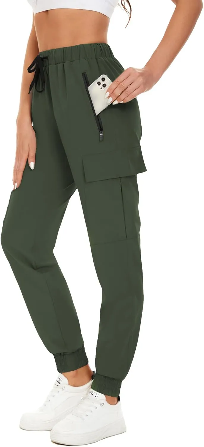 NEYOUQE Women's Hiking Quick Dry Sports Running Pants Solid Color Casual Sweatpants Fitness with Pockets Summer Jogging Yoga