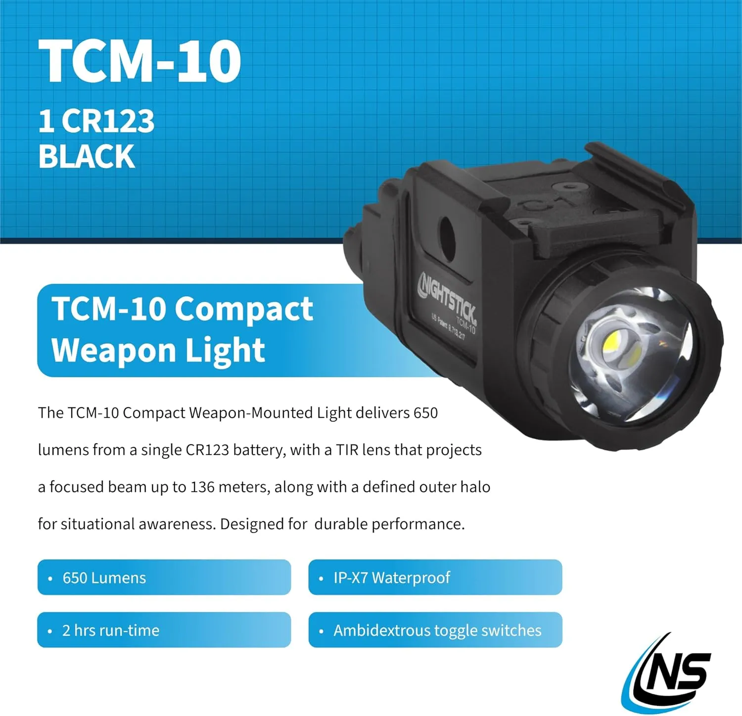 Nightstick TCM-10 Compact Handgun Light - 1 CR123 – Black