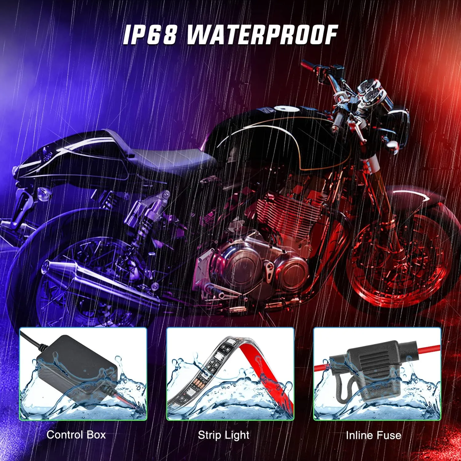 Nilight 12PCS Motorcycle RGB Led Light Kit Waterproof Multi Color Atmosphere Neon Accent APP and Remote Control Underbody Strips for Harley Davidson Honda Kawasaki Suzuki