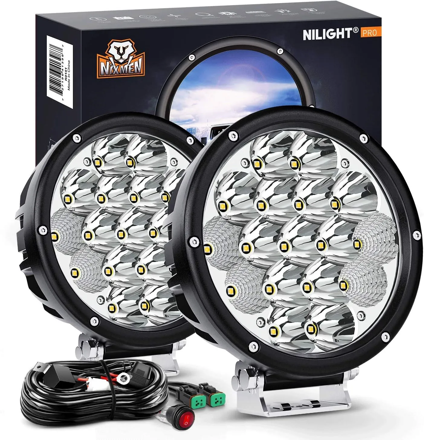 Nilight 2PCS 7Inch 85W LED Driving Light 10200LM IP68 Spot Flood Combo Round Built-in EMC Offroad Lights with 14AWG DT Connector Wiring Harness Kit for Truck ATV UTV SUV