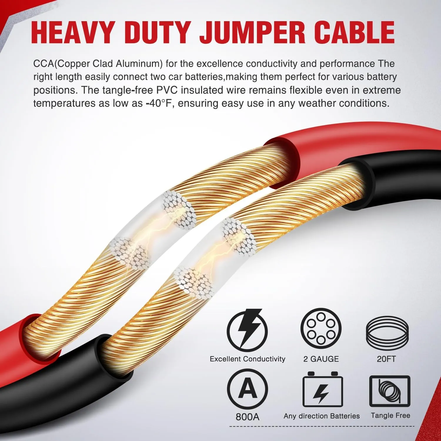 Nilight Jumper Cables for Car Battery 2 Gauge 20 FT Booster Cable Heavy Duty 800 A CCA with Carrying Bag Jump Start Emergency Kit Pickup Truck RV Vans SUV