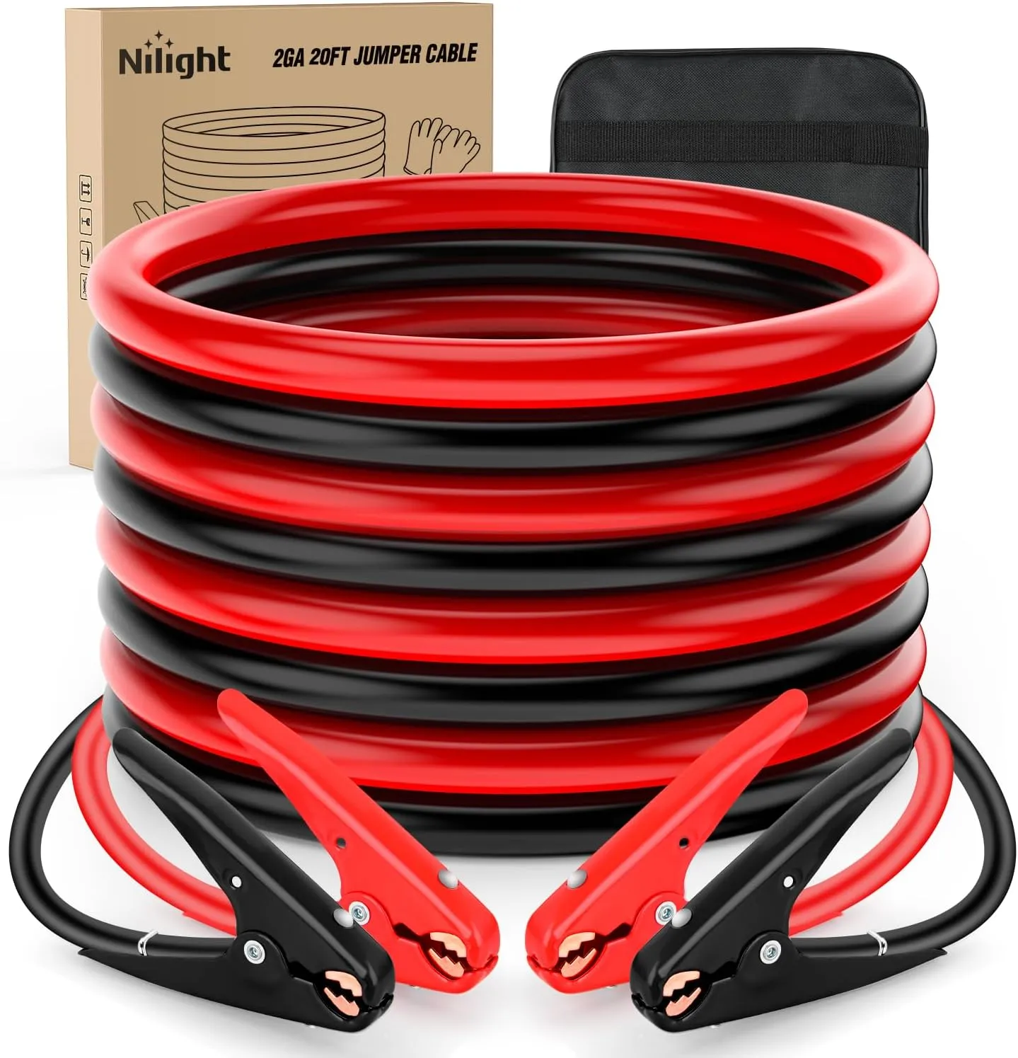 Nilight Jumper Cables for Car Battery 2 Gauge 20 FT Booster Cable Heavy Duty 800 A CCA with Carrying Bag Jump Start Emergency Kit Pickup Truck RV Vans SUV