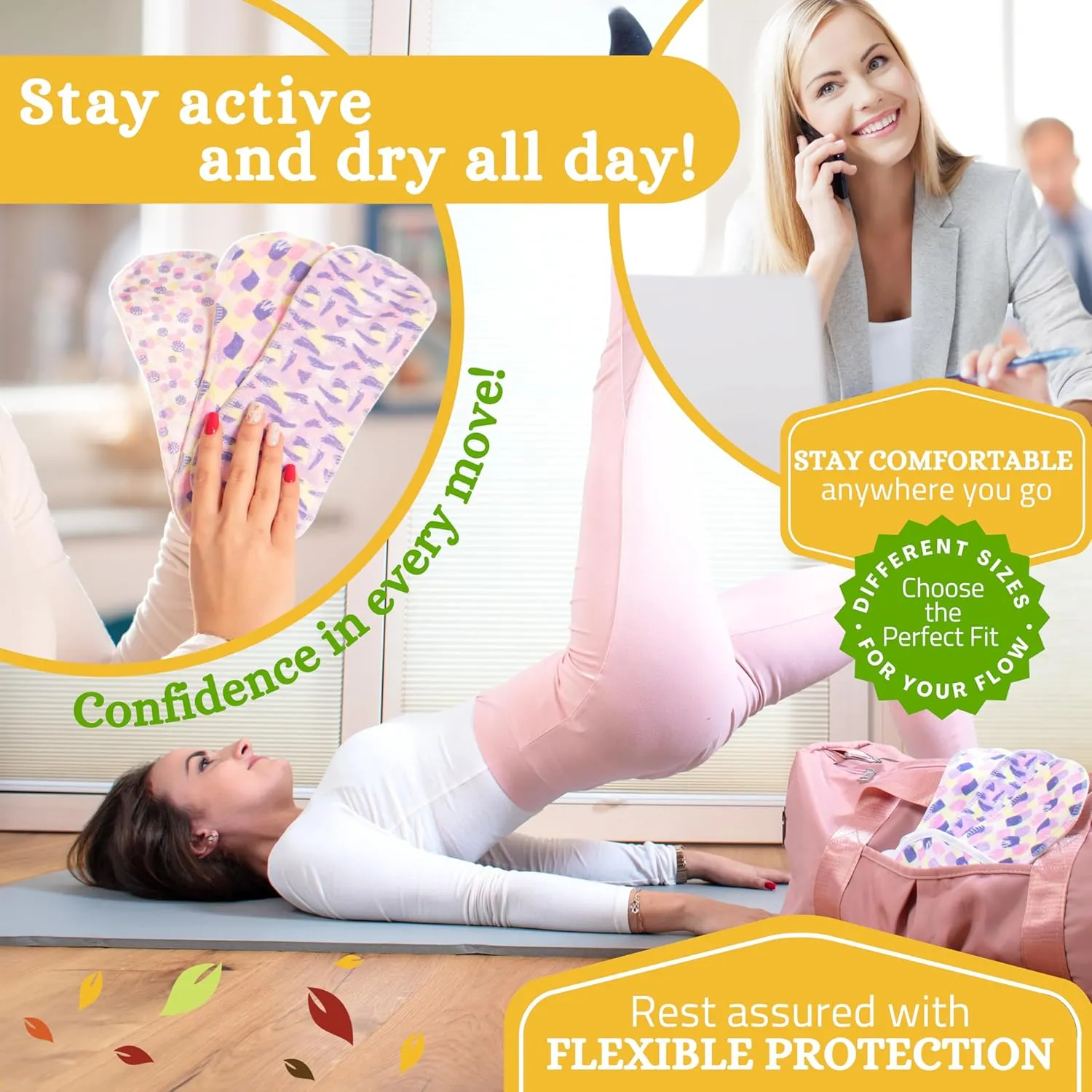 Non-Slip Organic Reusable Period Pads for Light Flow (S M, 6-Pack); High-Temp Washable Cotton Cloth Pads for Women & Teens; Non-Irritating, Soft Reusable Pads Menstrual for Comfortable Period Care