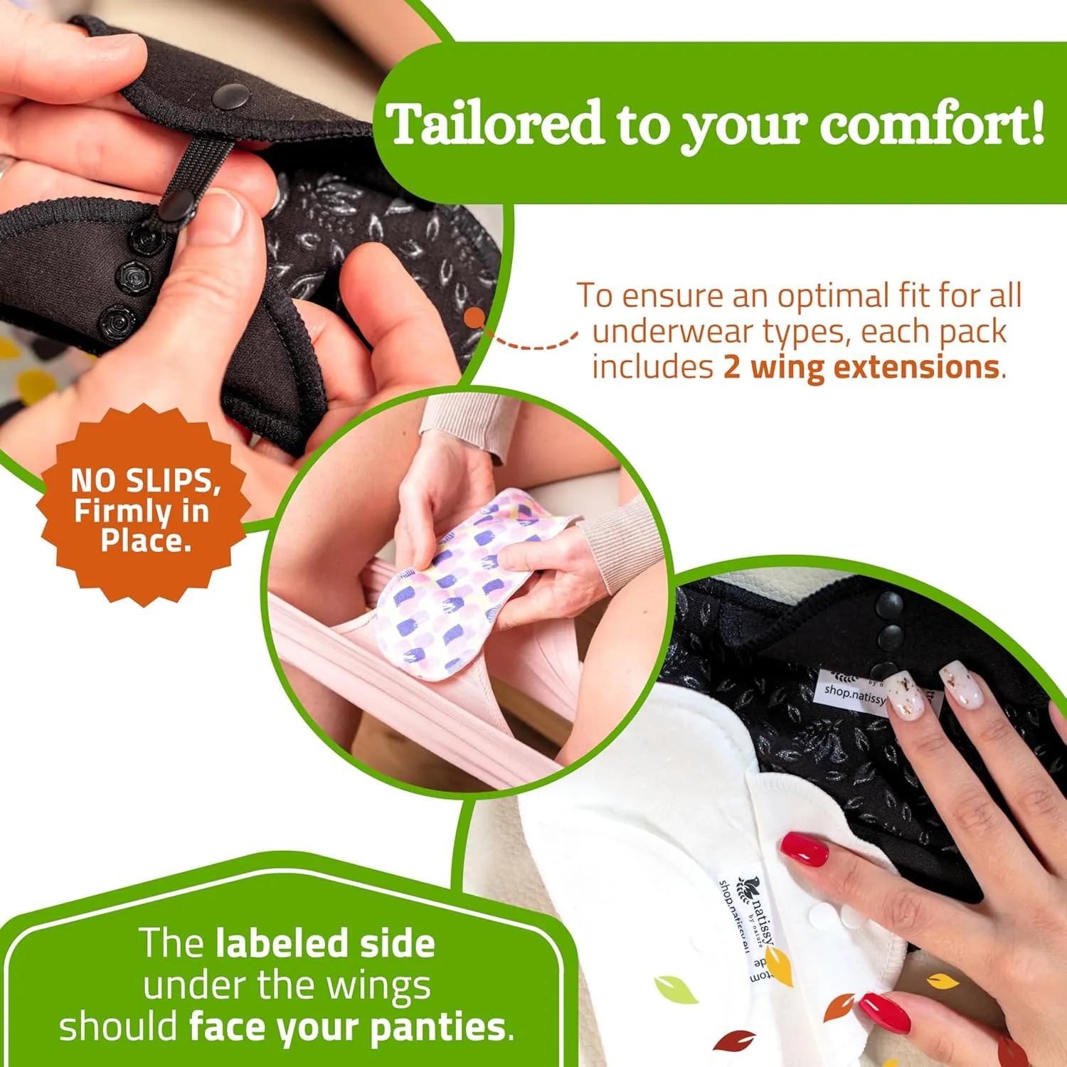 Non-Slip Organic Reusable Period Pads for Light Flow (S M, 6-Pack); High-Temp Washable Cotton Cloth Pads for Women & Teens; Non-Irritating, Soft Reusable Pads Menstrual for Comfortable Period Care
