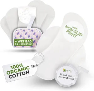 Non-Slip Organic Reusable Period Pads for Light Flow (S M, 6-Pack); High-Temp Washable Cotton Cloth Pads for Women & Teens; Non-Irritating, Soft Reusable Pads Menstrual for Comfortable Period Care