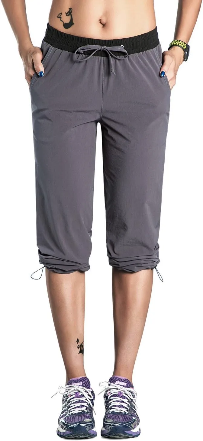 Nonwe Women's Quick Drying Hiking Pants Lightweight Drawstring Joggers with Pockets Elastic Waist Pants