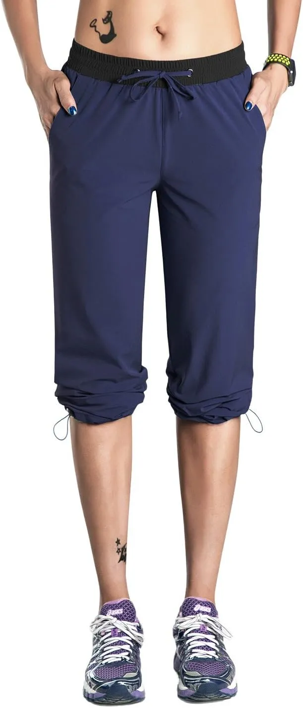 Nonwe Women's Quick Drying Hiking Pants Lightweight Drawstring Joggers with Pockets Elastic Waist Pants