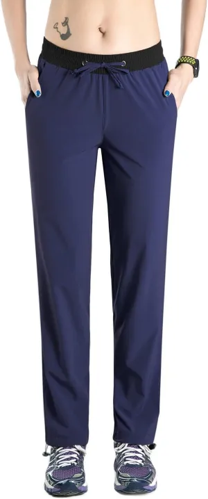 Nonwe Women's Quick Drying Hiking Pants Lightweight Drawstring Joggers with Pockets Elastic Waist Pants