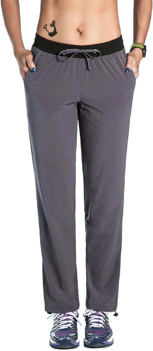 Nonwe Women's Quick Drying Hiking Pants Lightweight Drawstring Joggers with Pockets Elastic Waist Pants