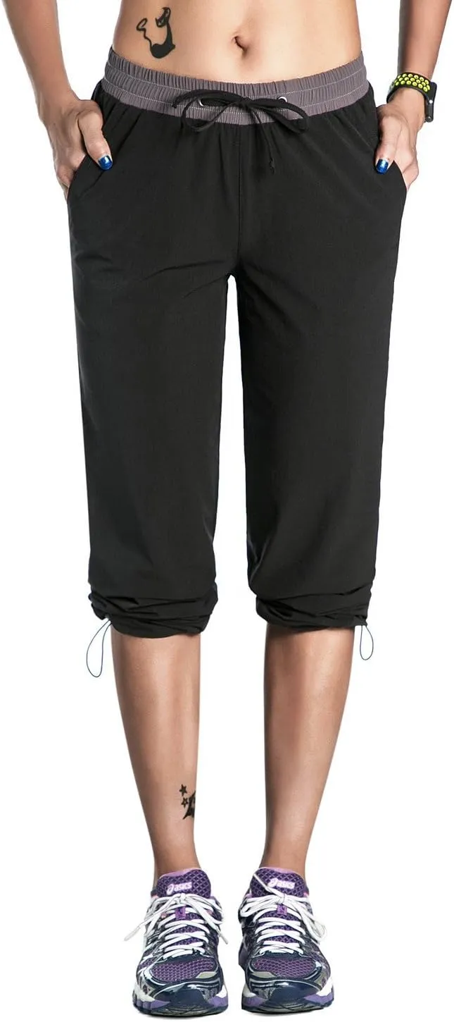 Nonwe Women's Quick Drying Hiking Pants Lightweight Drawstring Joggers with Pockets Elastic Waist Pants