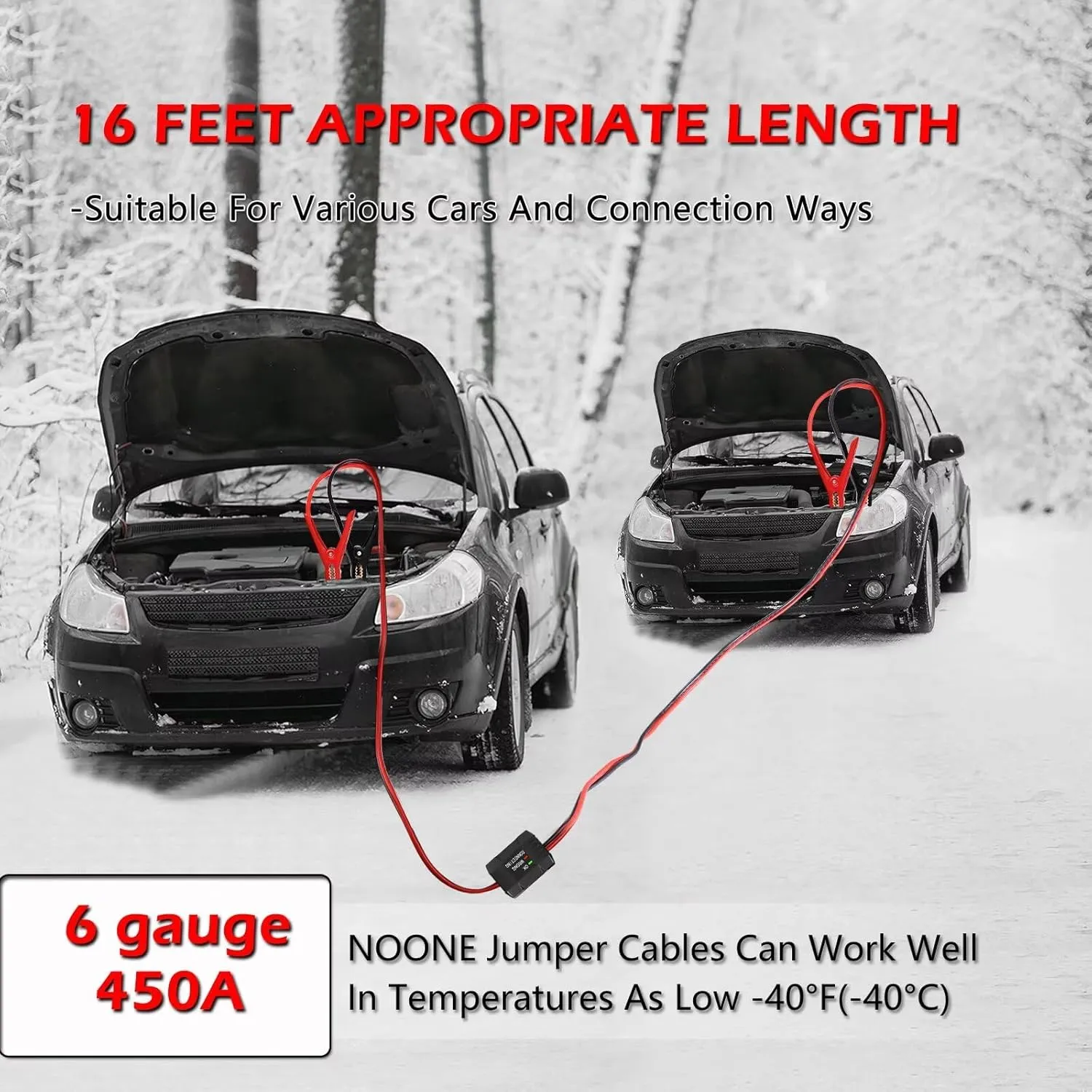 NOONE Jumper Cables with Smart-6 Protector, Professional Booster Cables 6 Gauge 16Feet (6AWG x 16Ft) with Carry Bag Included