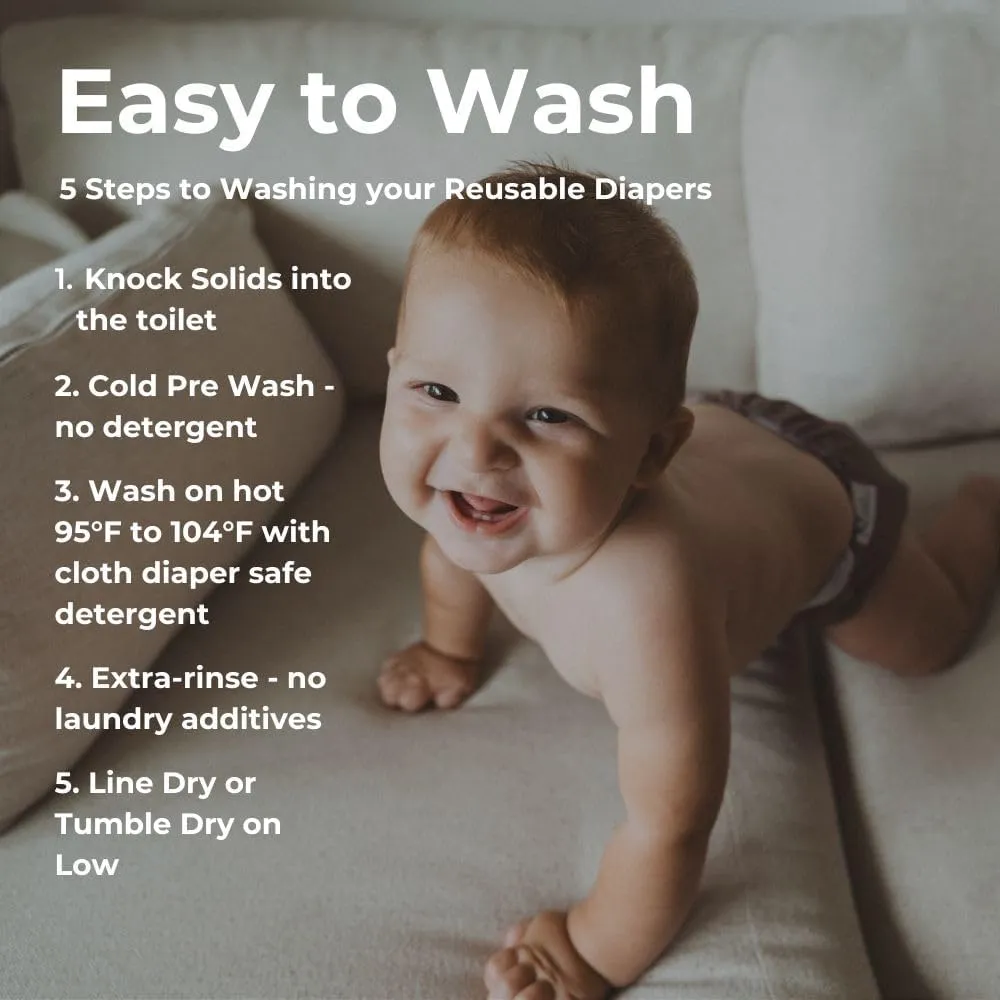 Nora's Nursery Cloth Diapers 7 Pack with 7 Inserts & 1 Wet Bag - Waterproof Cover, Washable, Reusable & One Size Adjustable Pocket Diapers for Newborns and Toddlers - Delilah