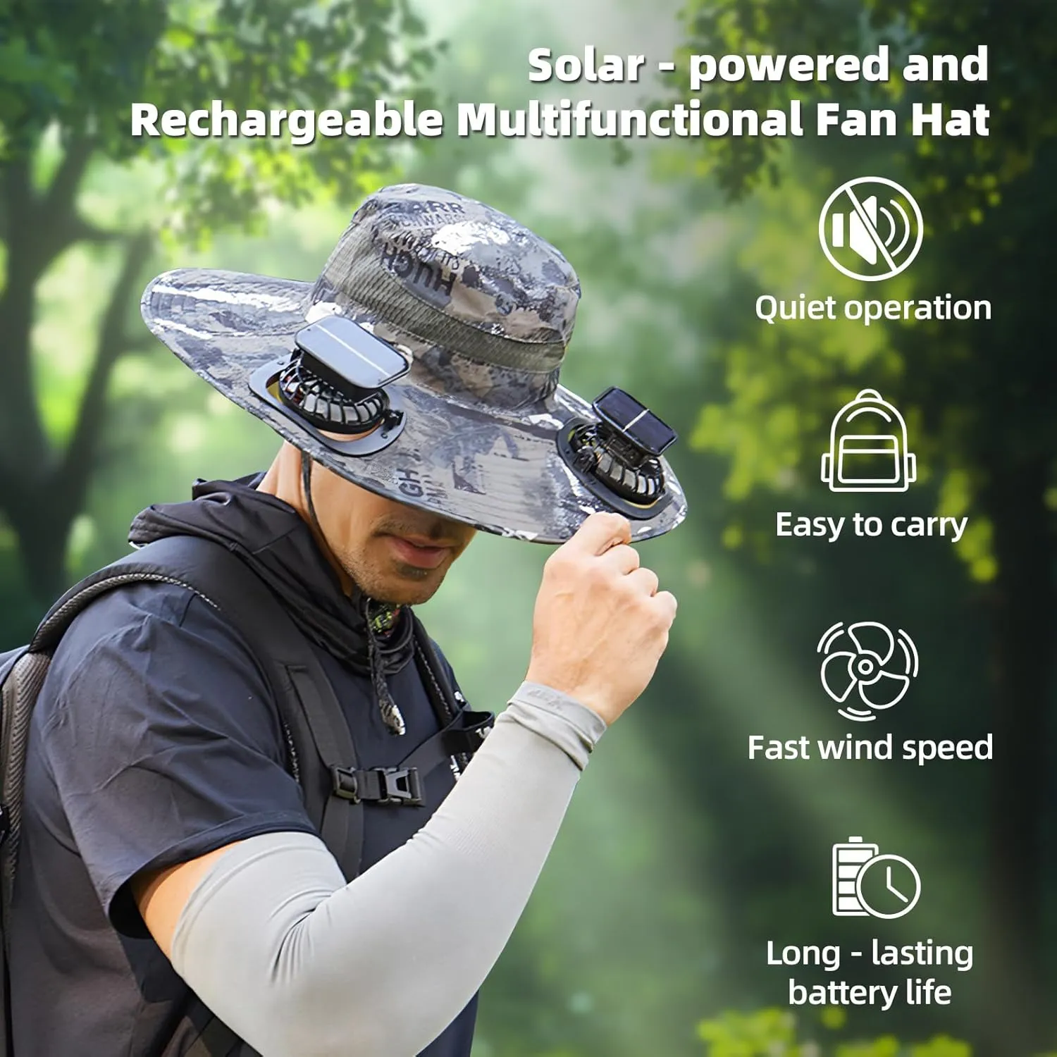 Nryvexa Hat with Fans Solar Power Solar Fan Hat for Men Women UPF 50  Outdoor Hiking Camping Fishing Hat