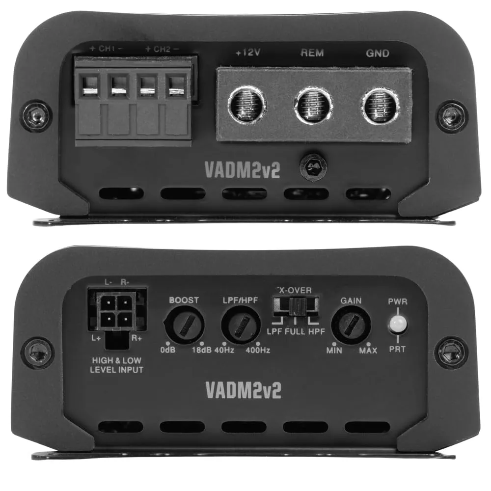 NVX VADM2v2 2-Channel Class D Amplifier 1200W Peak, 600W RMS, 2/4-ohm Stable, High/Low Pass X-Over, for Car/Truck/Marine/UTV/Motorcycle (VADM2 Version 2)