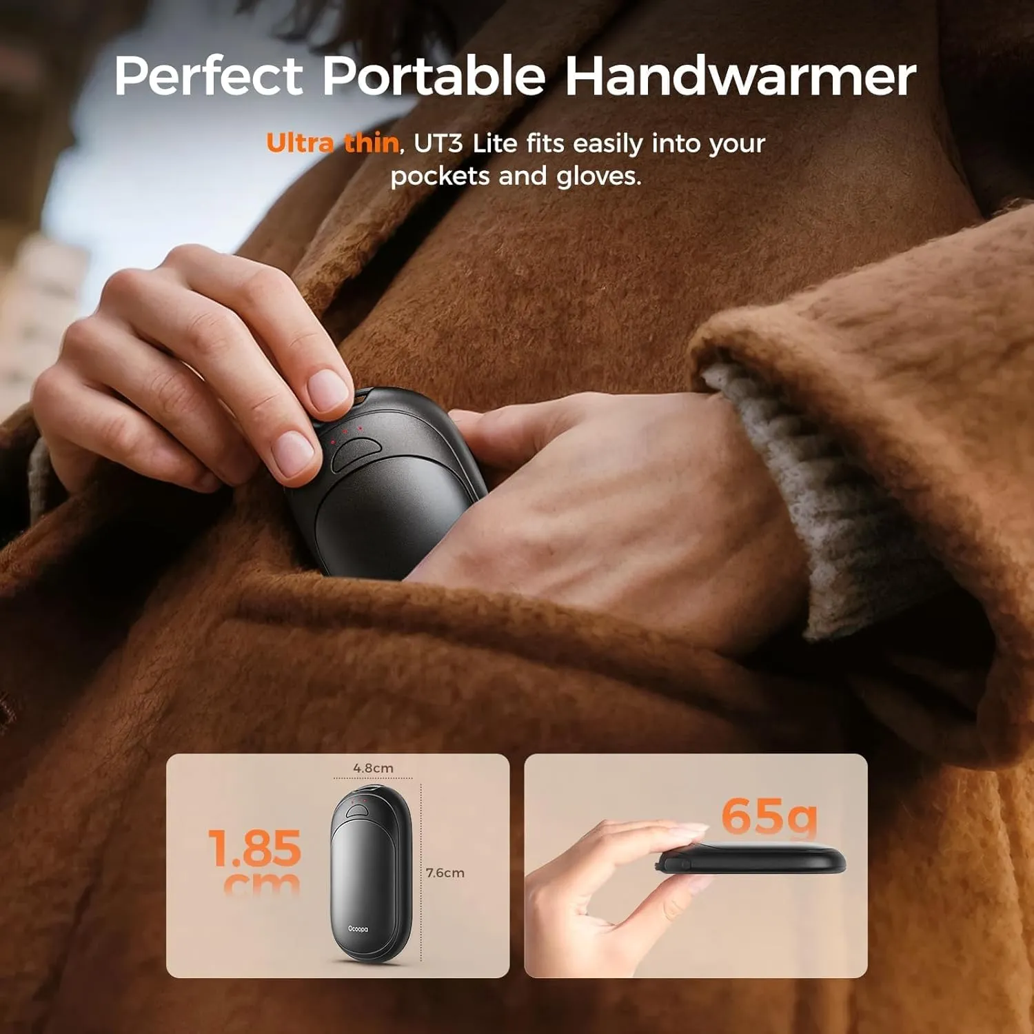 OCOOPA Magnetic Hand Warmers Rechargeable 2 Pack, AI Electric Handwarmers, Fast Heating, 3-Settings, UL Certified, Portable Heater, Gloves Fitting, Travel Essentials, Gifts Women Men, UT3 Lite