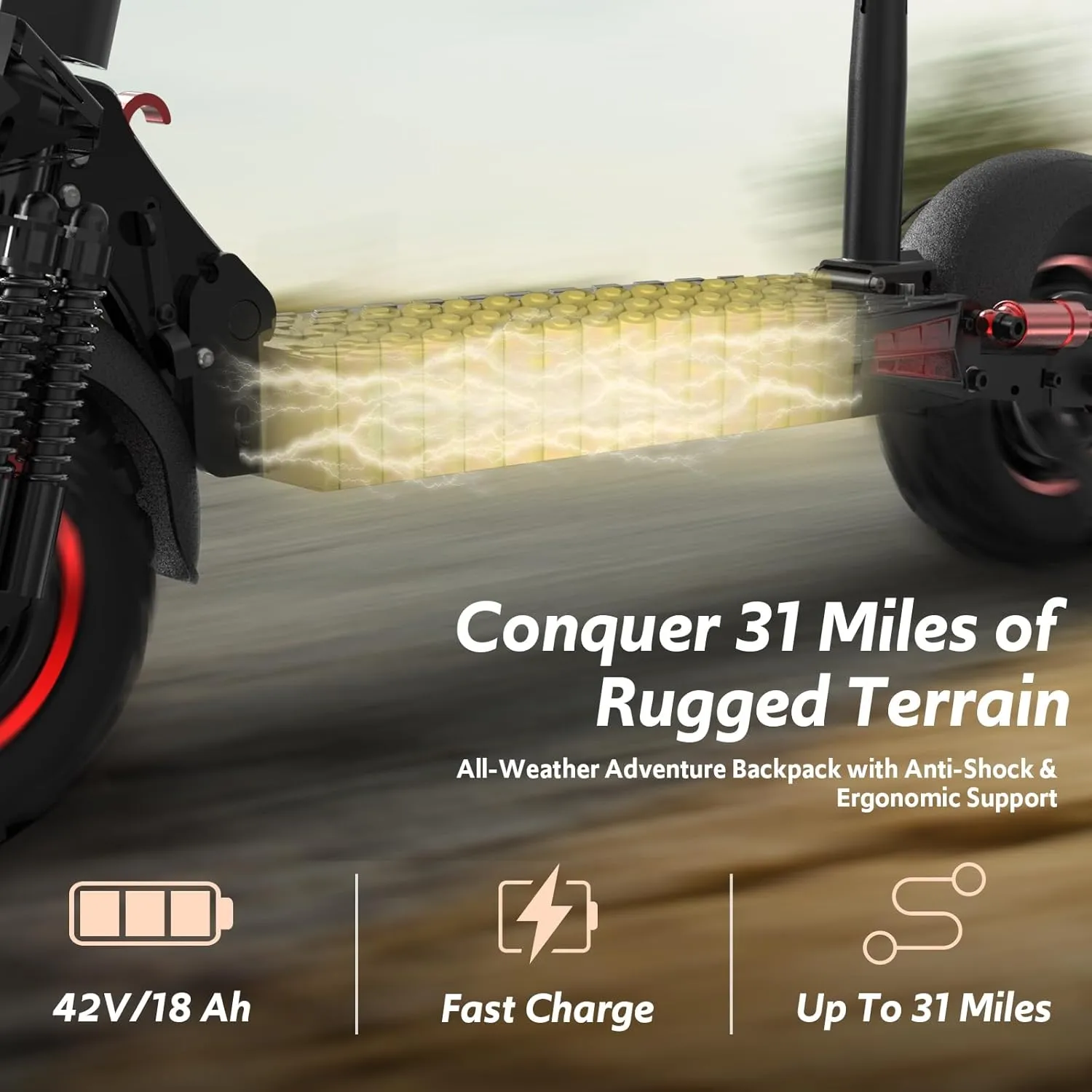 Off Road Electric Scooter for Adults, 1200W Motor, 48V 18/21AH Battery, 11" All-Terrain Tires, Heavy Duty E-Scooter with Dual Suspension with Seat