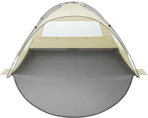 Oileus Beach Tent 2-3 Person Portable Sun Shade Shelter UV Protection, Extended Floor Ventilating Mesh Roll Up Windows Carrying Bag Stakes 6 Sand Pockets Fishing Hiking Camping, Khaki