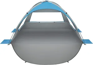 Oileus Beach Tent 2-3 Person Portable Sun Shade Shelter UV Protection, Extended Floor Ventilating Mesh Roll Up Windows Carrying Bag Stakes 6 Sand Pockets Fishing Hiking Camping,Blue
