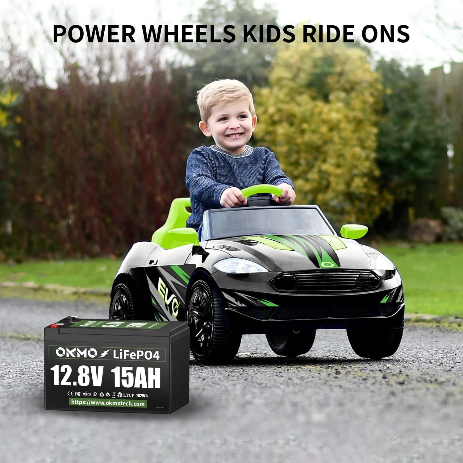 OKMO 12V 15Ah LiFePO4 Lithium Battery 12.8V, 4000  Deep Cycles rechargeable Battery, for UPS, Kayak Fish Finder, Solar Panel, Power Wheels Toys, Scooter, Radio