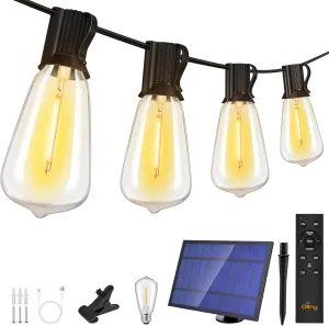Ollny 15 1 LEDs ST38 Solar String Lights, 30 FT USB & Solar Dual Charging Outdoor String Lights, 3 Modes 5 Timers 10 Brightness 2200K Waterproof Patio Lights for Porch Garden Market Bistro Camping