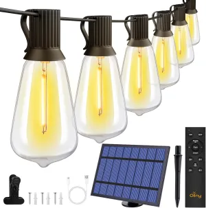 Ollny 25 2 LEDs ST38 Solar String Lights for Outside, 50 FT USB & Solar Dual Charging Outdoor String Lights, 3 Modes 5 Timers 10 Brightness 2200K Waterproof Patio Light for Porch Garden Camping