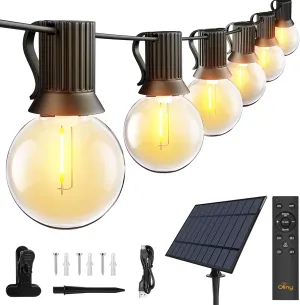 Ollny 35FT Solar Patio Lights, Waterproof Remote Control Dimmable Timers 3Modes Outdoor Light with 15 LED   1 Spare Shatterproof Bulb, G40 String Lights for Outside Camping Backyard Tree Bistro