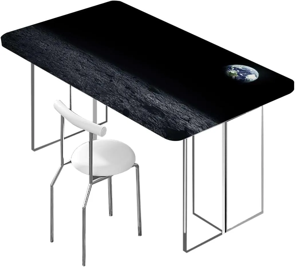 OOzie Black Grey Blue Tablecloth Elastic Edge Fitted Space Planet Earth in Solar System Wooden Boards Oil Proof Waterproof Tablecloth for Picnic Party Earth Fits up 4 Foot Tables