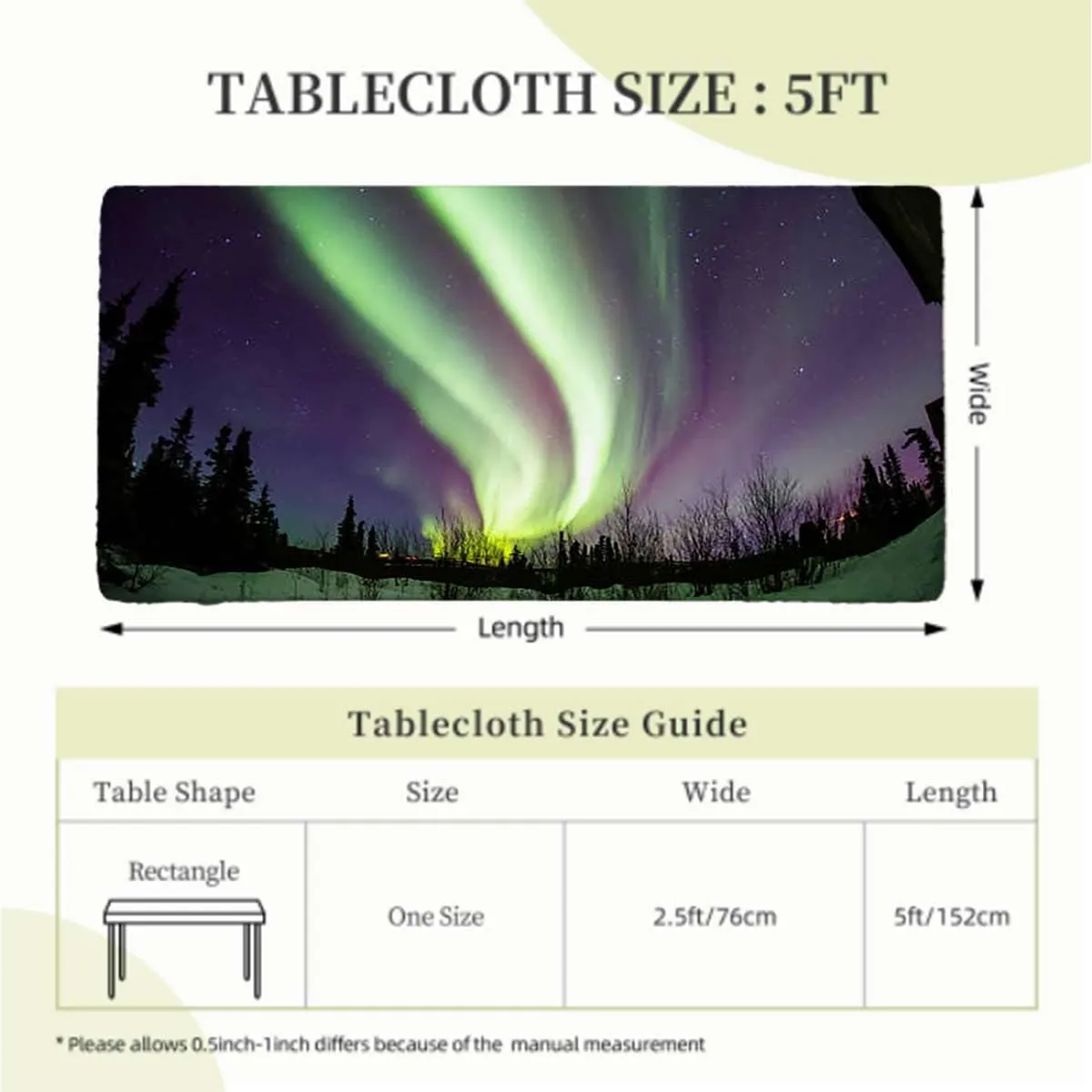 OOzie Green Dark Blue Violet Elastic Tablecloth for Indoors Outdoors Solar Starry Sky Night Elastic Edge Fitted Tablecloth for Rectangle Table Aurora Borealis Fits up 5 Foot Tables