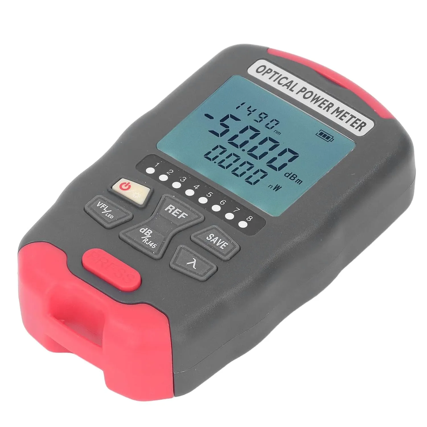 Optical Fiber Power Meter, Portable Fibre Optic Tester with LED Light, Professional Network Cable Tester for Communication Engineering, Broad Testing Capabilities, Multiple (‑70 to  10dBm)